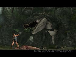 Tomb Raider Anniversary Screenshot Lost Valley Lara vs T-Rex